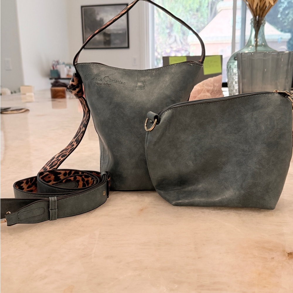 Candace Christian bucket leather bag and matching pouch